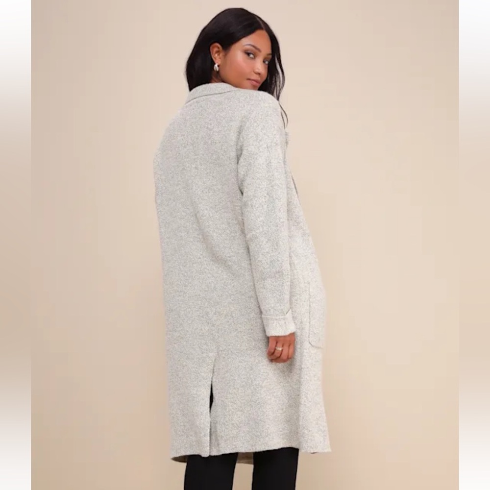 Lulu's Cream Open-Front Long Knit Cardigan - Picture 2 of 10